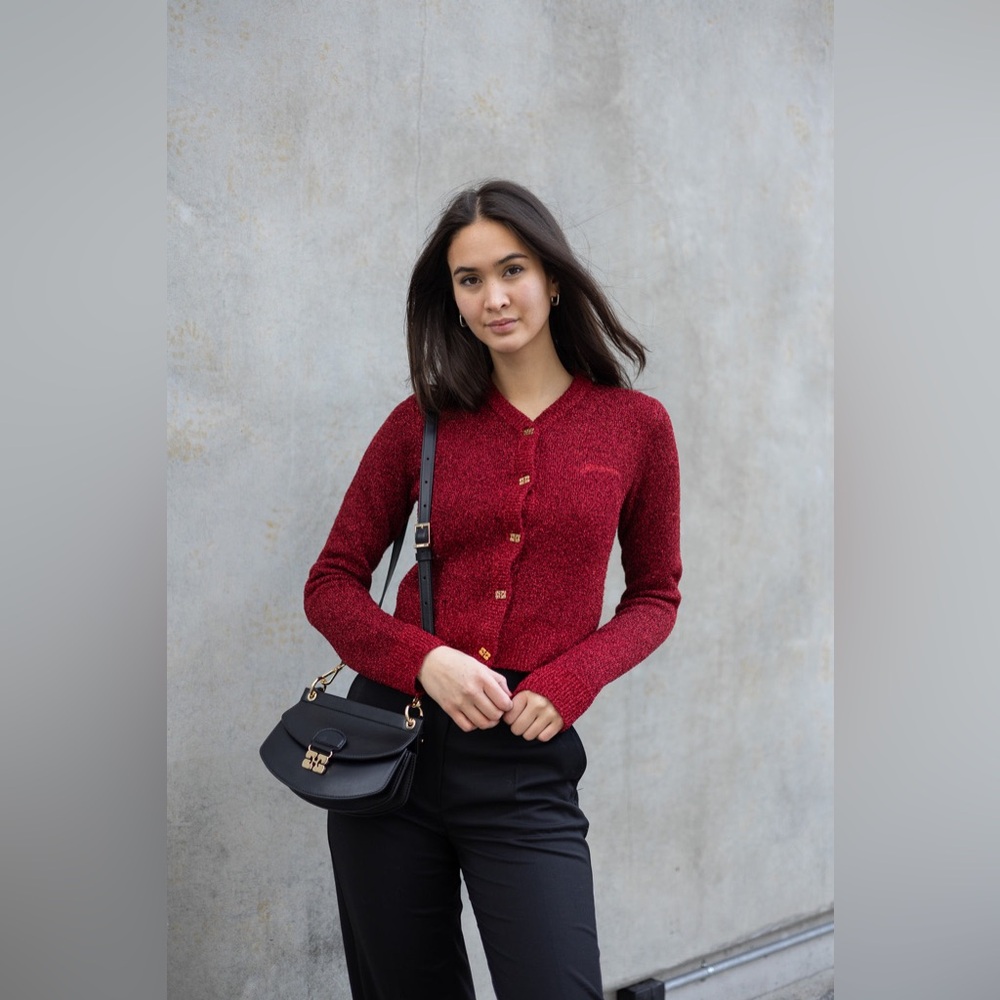 Ganni Red Button-Up Knit Cardigan